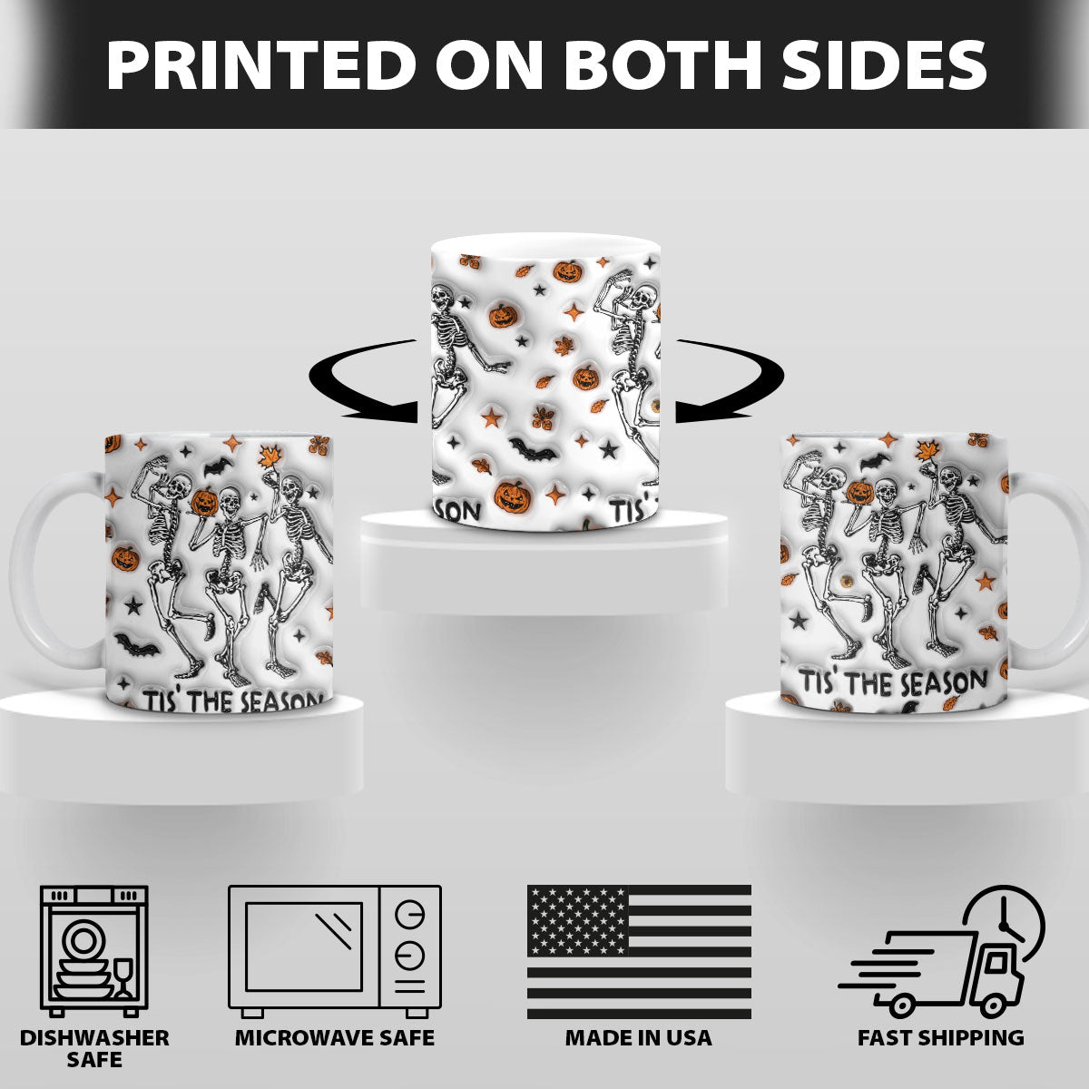Petthouse | Skeleton Dancing Inflated Effect 3d Coffee Mug, Halloween Tis' The Season, Ghost Spooky Vibes