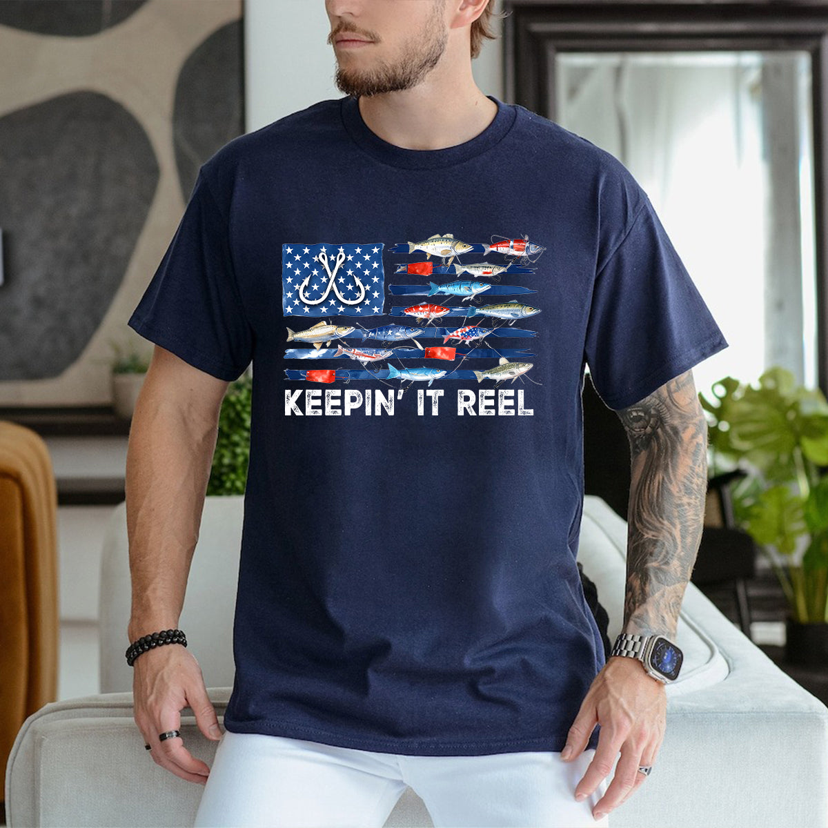 America Fish Flag Shirt, Keep It Reel Fishing Shirt, 4th Of July Bass Fishing Sweatshirt Hoodie, Fishing Gift Mug