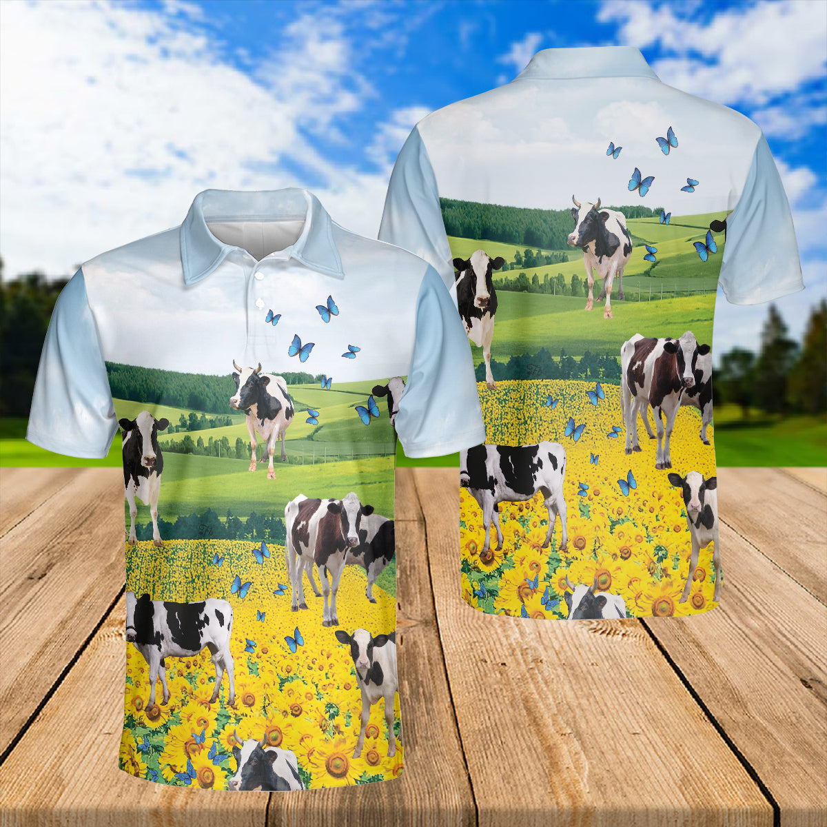Petthouse | Dairy Cattle Mens Polo Shirts Short Sleeve Cow Sunflower Farmhouse Sports Shirt Farm Gifts