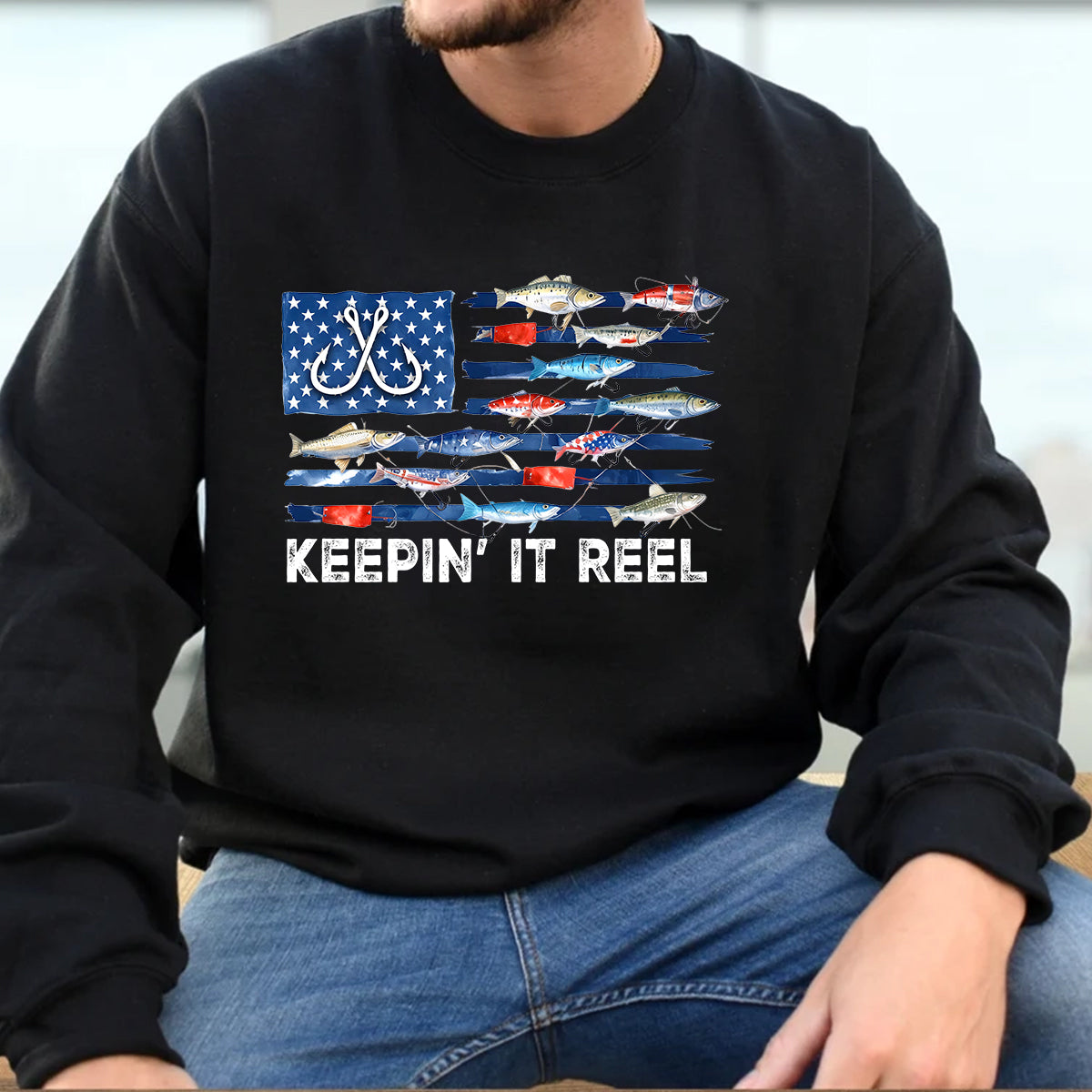 America Fish Flag Shirt, Keep It Reel Fishing Shirt, 4th Of July Bass Fishing Sweatshirt Hoodie, Fishing Gift Mug