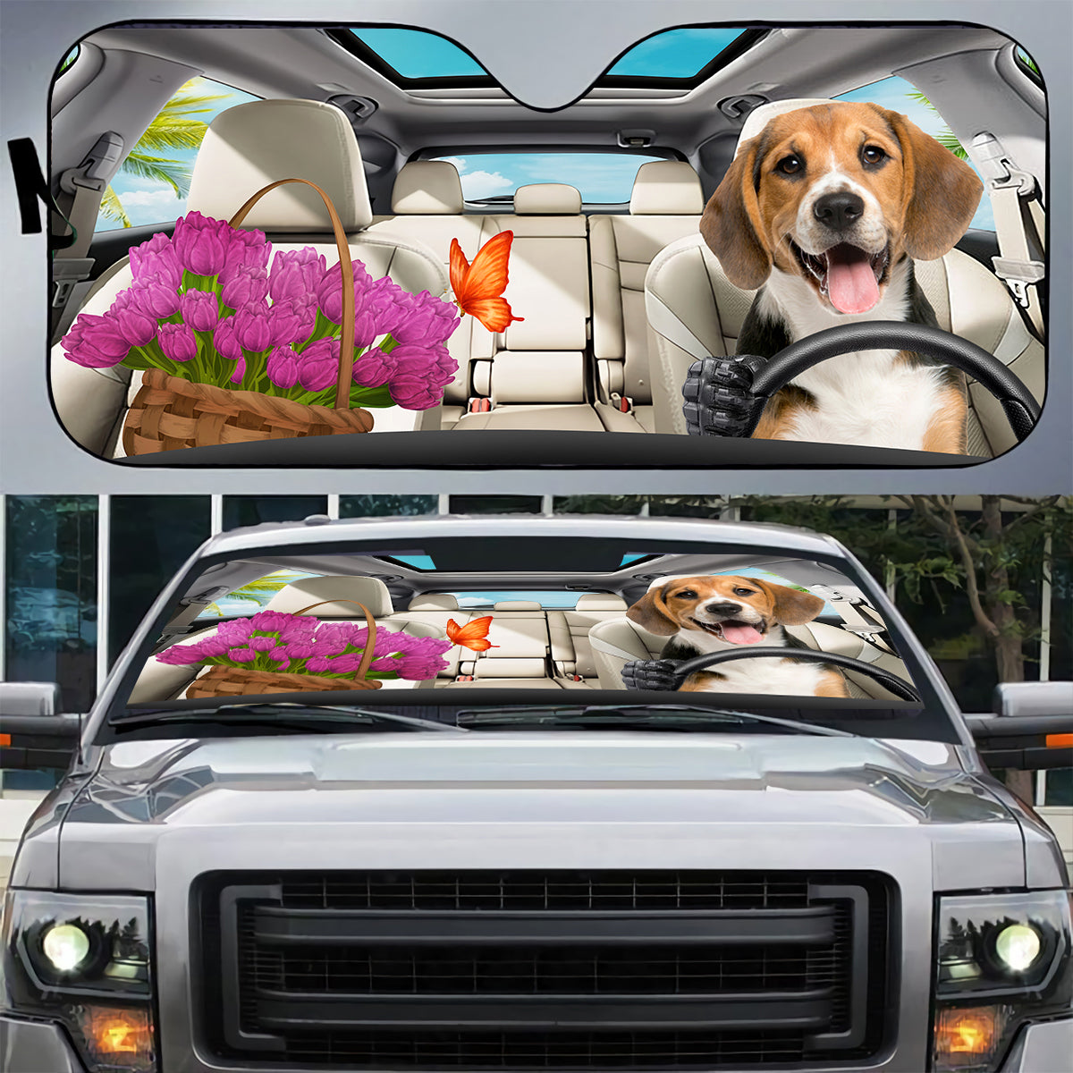 Petthouse | Beagle Windshield Sun Shade Dog Beach Road Trips Automotive Interior Sun Protection