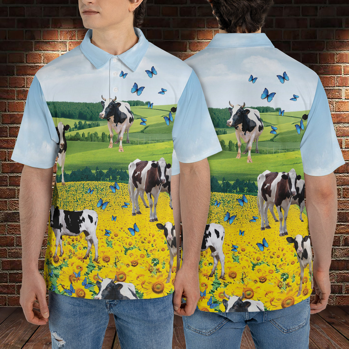 Petthouse | Dairy Cattle Mens Polo Shirts Short Sleeve Cow Sunflower Farmhouse Sports Shirt Farm Gifts
