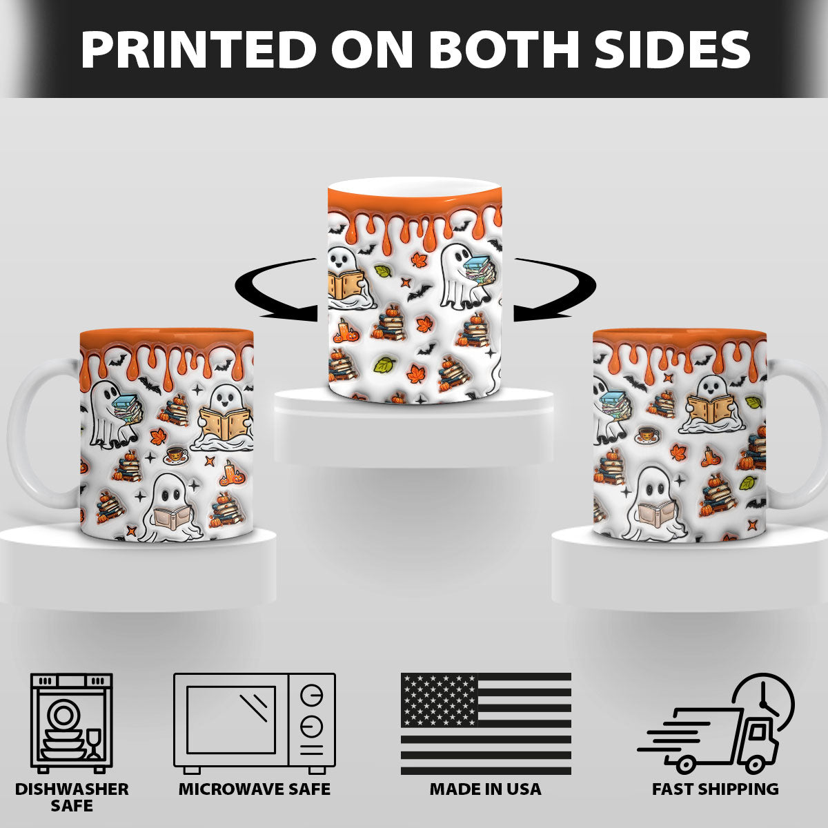 Petthouse | Reading Ghost 3d Inflated Effect Mug, Halloween Coffee Mug, Bookish Ghost Gift, Spooky Vibes