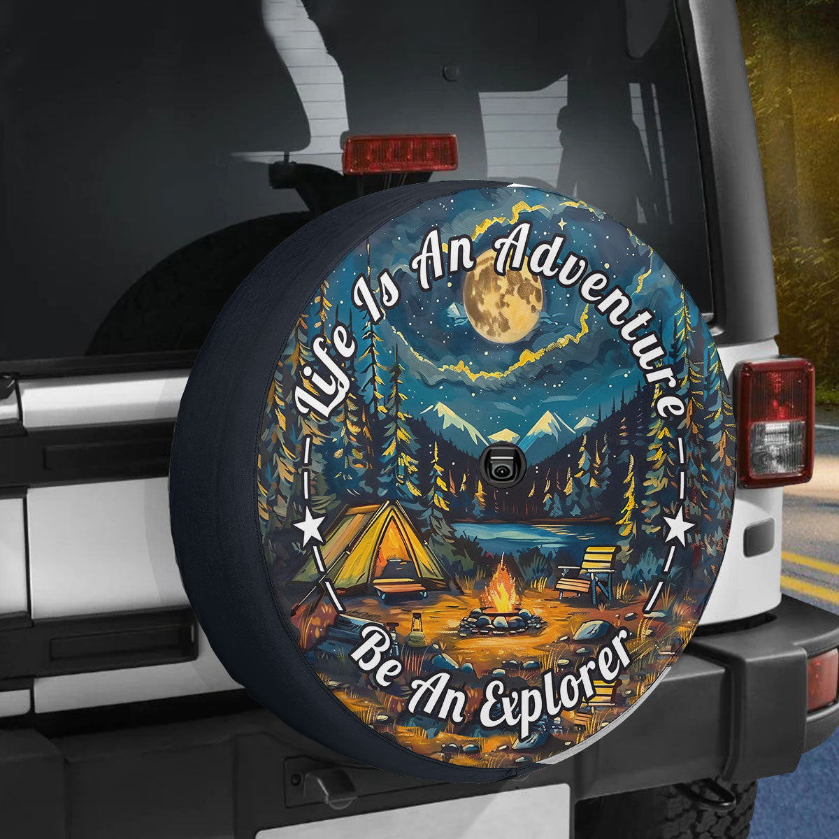 Petthouse | Camping Spare Tire Cover, Campfire Tire Cover, Life Is An Adventure Be An Explorer, Camping Waterproof Wheel Cover, Camper Gifts Idea