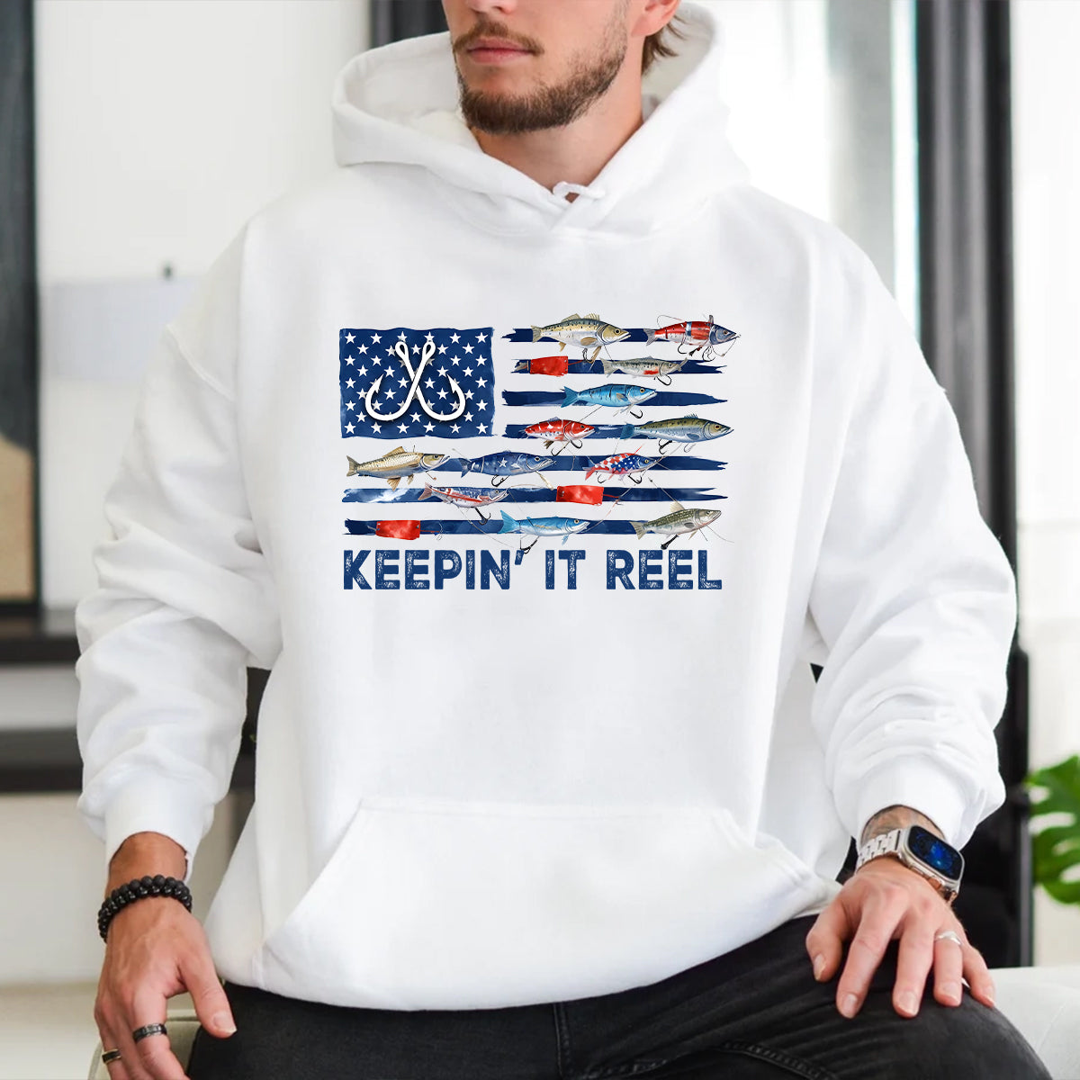 America Fish Flag Shirt, Keep It Reel Fishing Shirt, 4th Of July Bass Fishing Sweatshirt Hoodie, Fishing Gift Mug