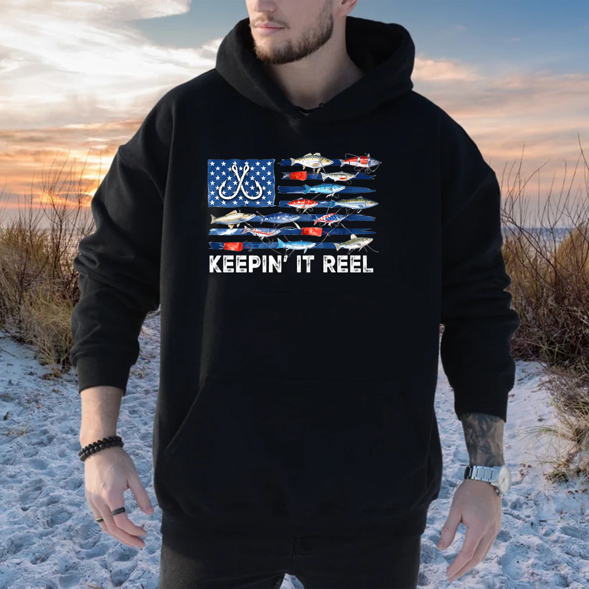 America Fish Flag Shirt, Keep It Reel Fishing Shirt, 4th Of July Bass Fishing Sweatshirt Hoodie, Fishing Gift Mug