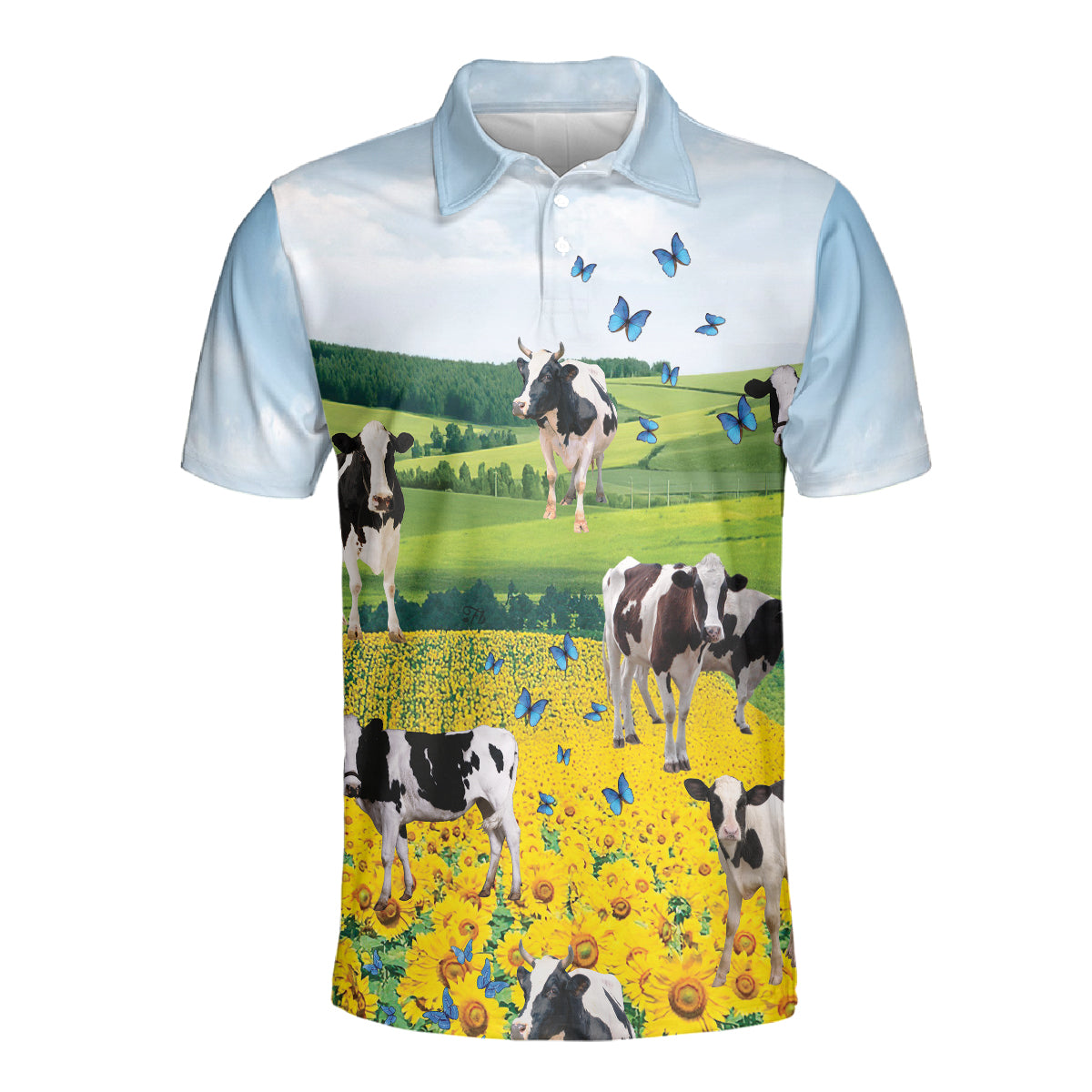 Petthouse | Dairy Cattle Mens Polo Shirts Short Sleeve Cow Sunflower Farmhouse Sports Shirt Farm Gifts