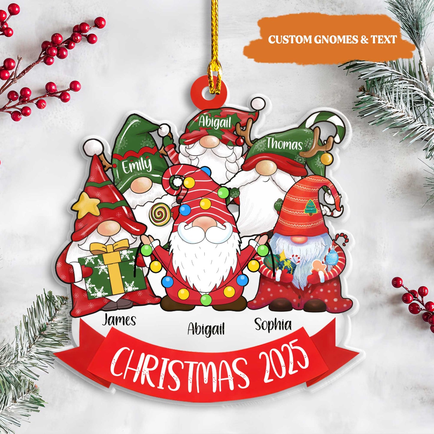 Petthouse | Personalized Family Christmas Gnome Ornaments 2025, Gnome Christmas Ornament For Christmas Tree