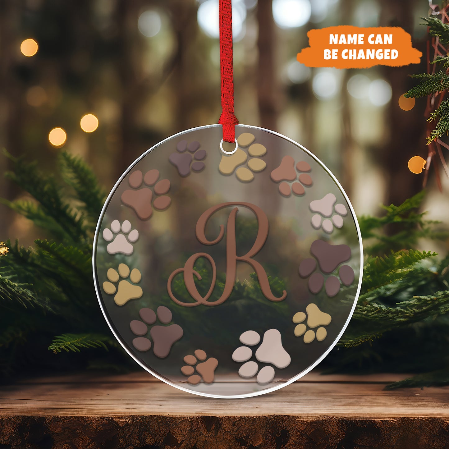 Petthouse | Dog Paw Glass Ornament, Personalized Pet Xmas Ornament Decor, Dog Christmas Ornament Tree
