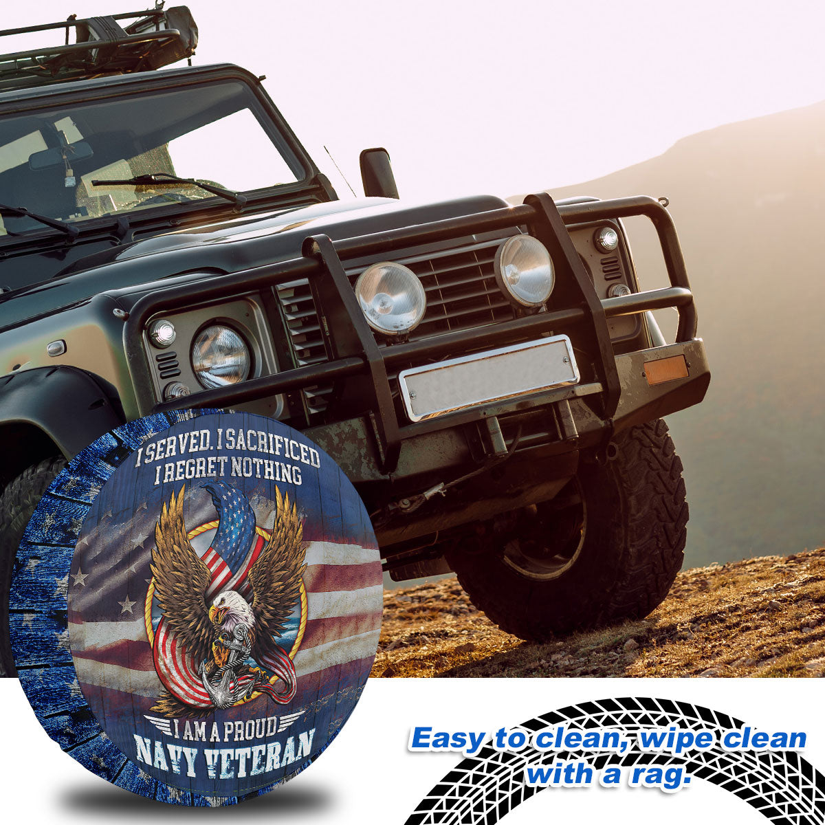 Petthouse | Proud Navy Veteran American Spare Tire Cover Veteran's Day Decor Truck Decoration Daddy Gift
