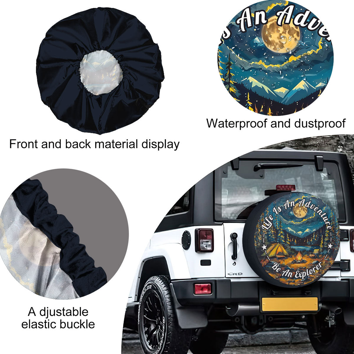 Petthouse | Camping Spare Tire Cover, Campfire Tire Cover, Life Is An Adventure Be An Explorer, Camping Waterproof Wheel Cover, Camper Gifts Idea
