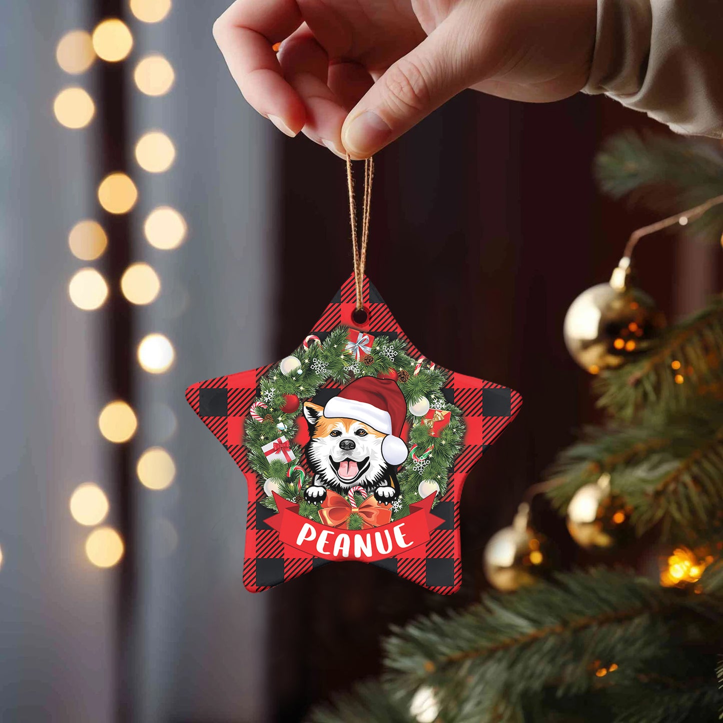 Petthouse | Custom Dog Xmas Ornament, Christmas Ornament, Dog With Santa Hat, Pet Ornament, Dog Lover Gift