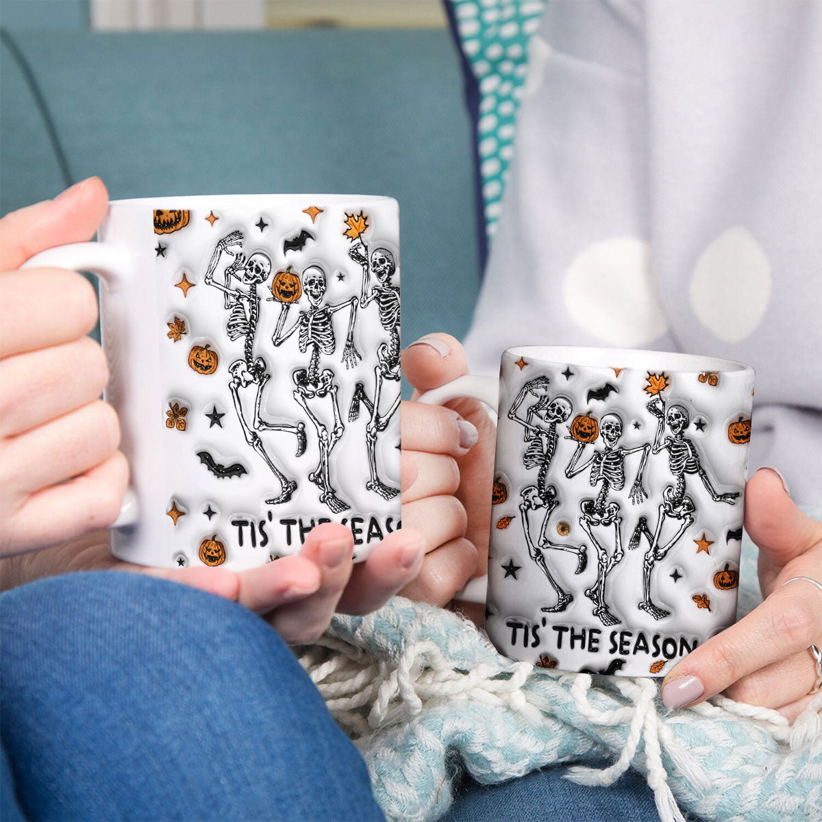 Petthouse | Skeleton Dancing Inflated Effect 3d Coffee Mug, Halloween Tis' The Season, Ghost Spooky Vibes