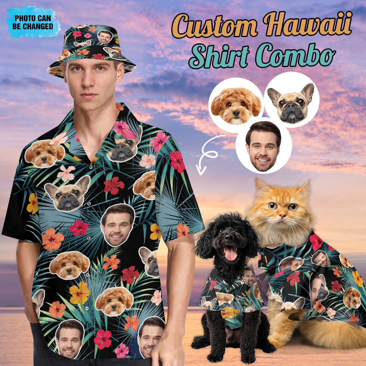 Petthouse | Custom Tropical Floral Hawaiian Shirt With Face, Aloha Beach Tropical Flower Shirts