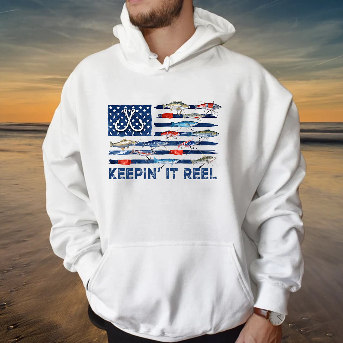 America Fish Flag Shirt, Keep It Reel Fishing Shirt, 4th Of July Bass Fishing Sweatshirt Hoodie, Fishing Gift Mug