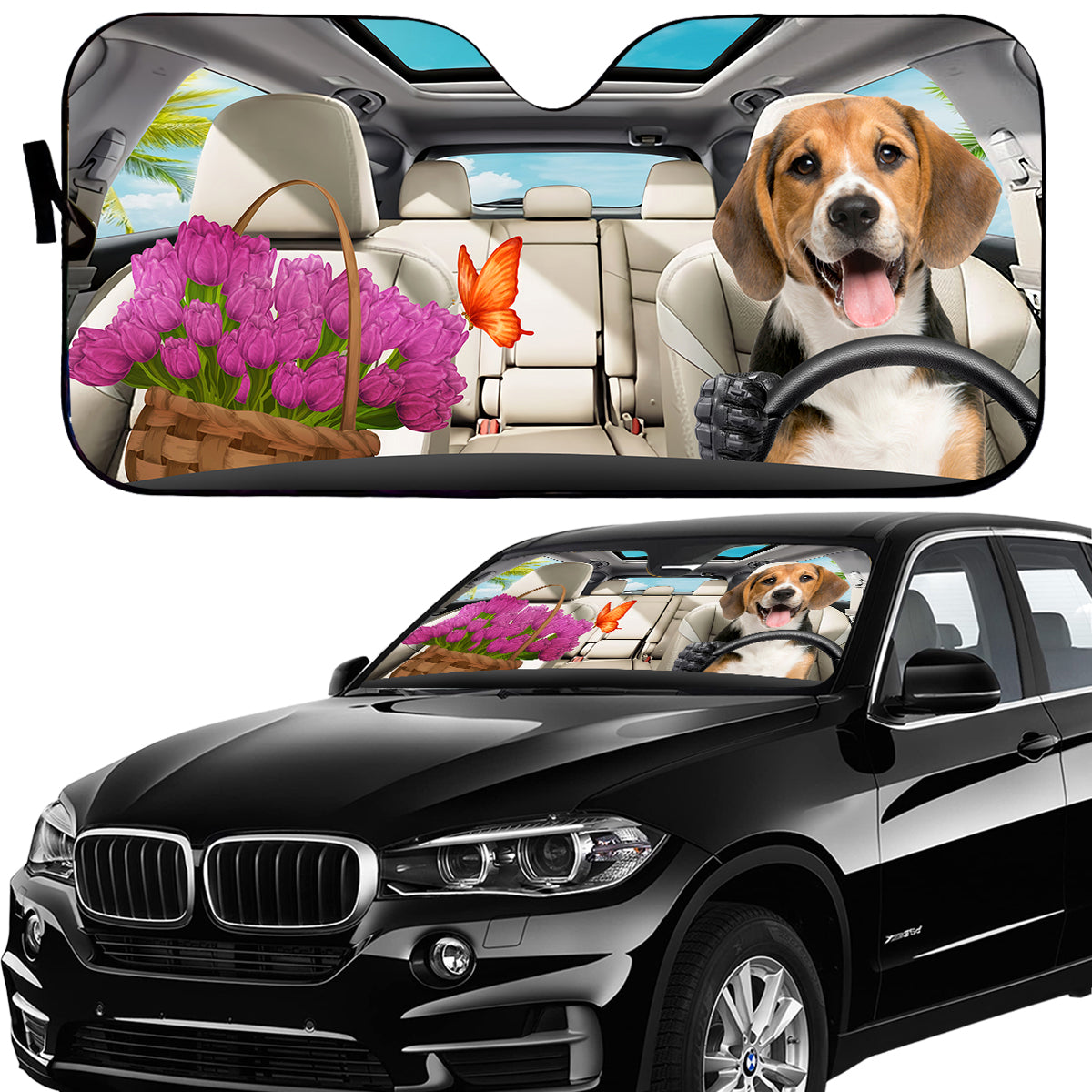 Petthouse | Beagle Windshield Sun Shade Dog Beach Road Trips Automotive Interior Sun Protection