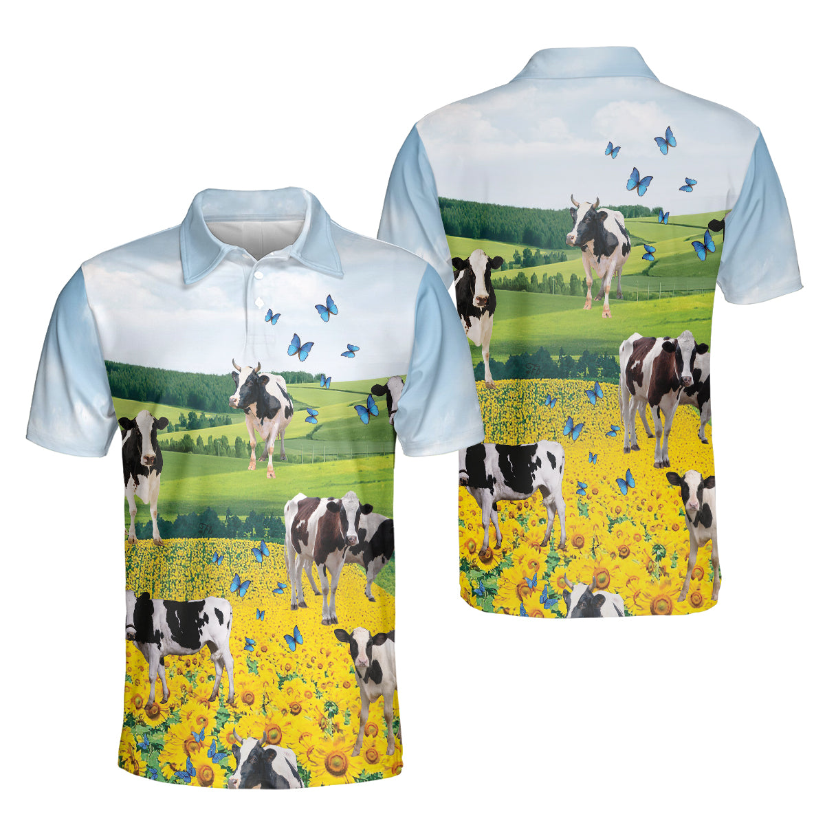 Petthouse | Dairy Cattle Mens Polo Shirts Short Sleeve Cow Sunflower Farmhouse Sports Shirt Farm Gifts