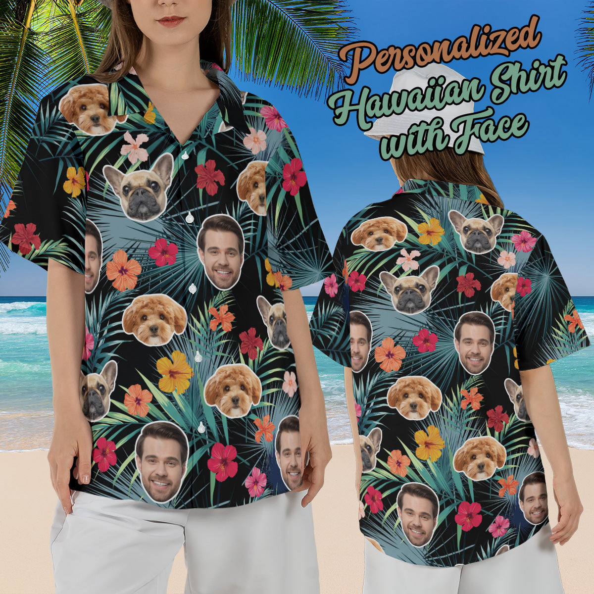 Petthouse | Custom Tropical Floral Hawaiian Shirt With Face, Aloha Beach Tropical Flower Shirts
