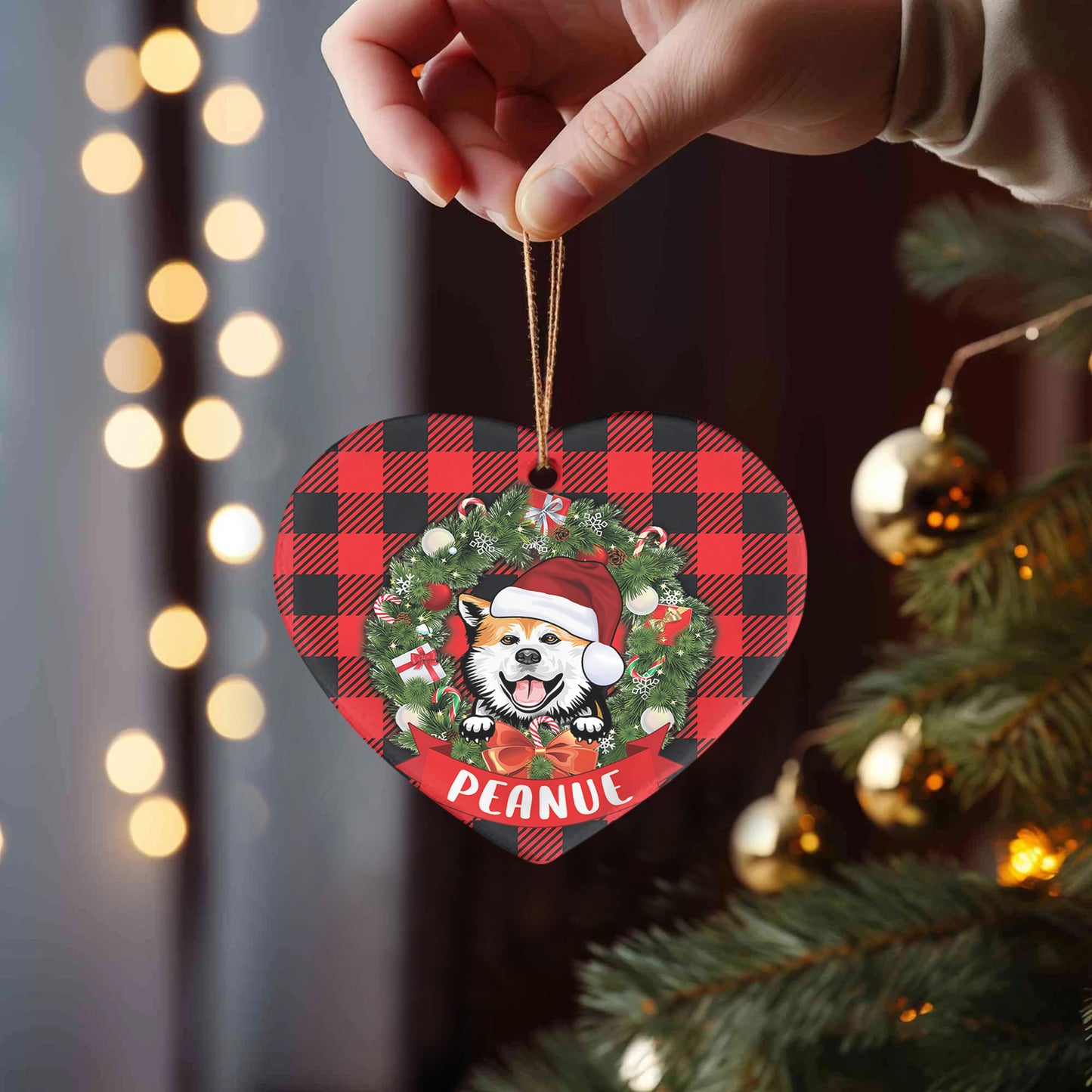 Petthouse | Custom Dog Xmas Ornament, Christmas Ornament, Dog With Santa Hat, Pet Ornament, Dog Lover Gift