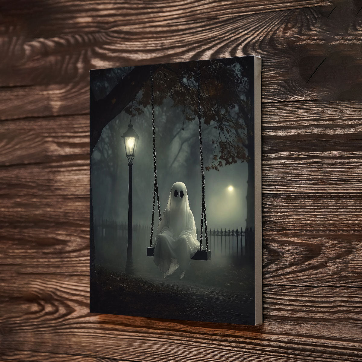 Petthouse | Ghost On The Swing Art Print, Halloween Indoor Decoration, Halloween Print, Spooky Wall Art Poster Canvas