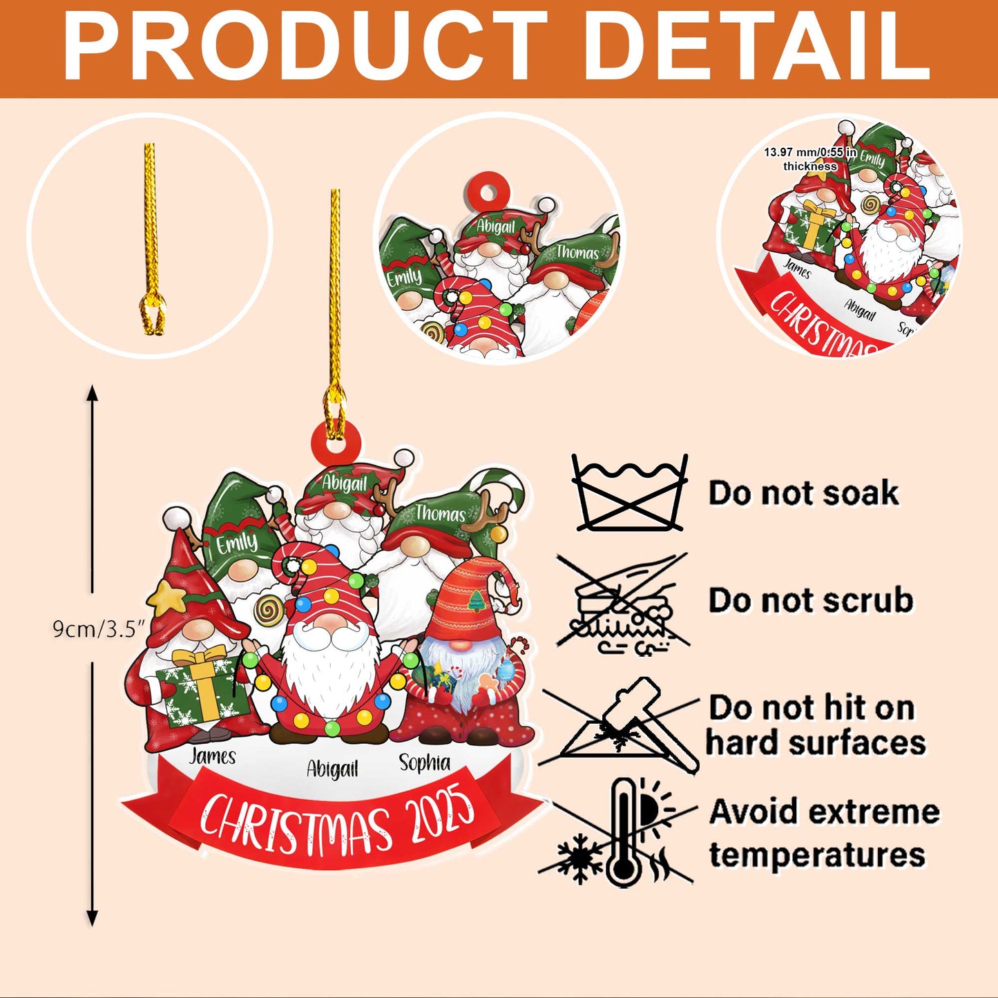 Petthouse | Personalized Family Christmas Gnome Ornaments 2025, Gnome Christmas Ornament For Christmas Tree
