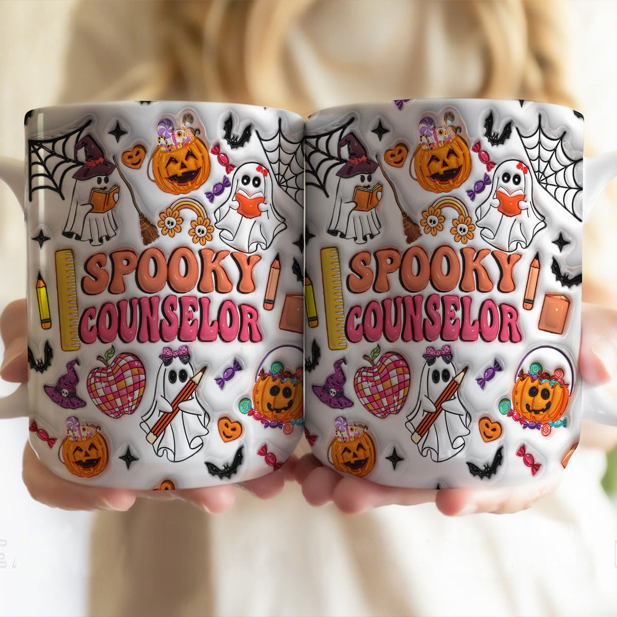 Petthouse | School Counselor Halloween Mug, Spooky Counselor Pumpkin 3d Inflated Mug, Gift For Teacher