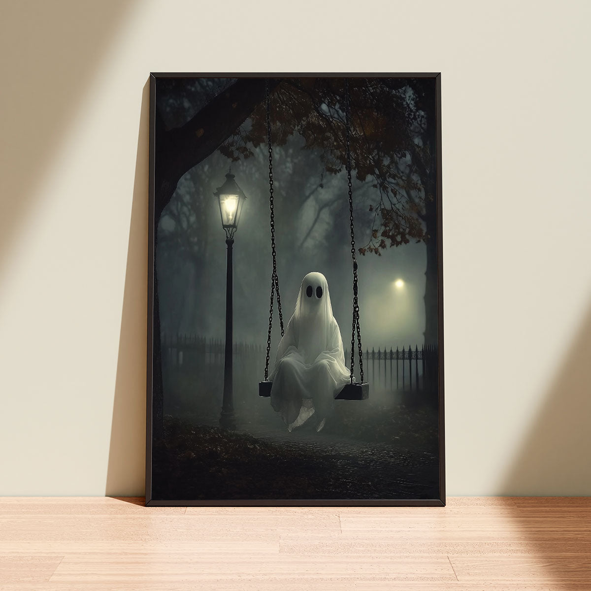 Petthouse | Ghost On The Swing Art Print, Halloween Indoor Decoration, Halloween Print, Spooky Wall Art Poster Canvas