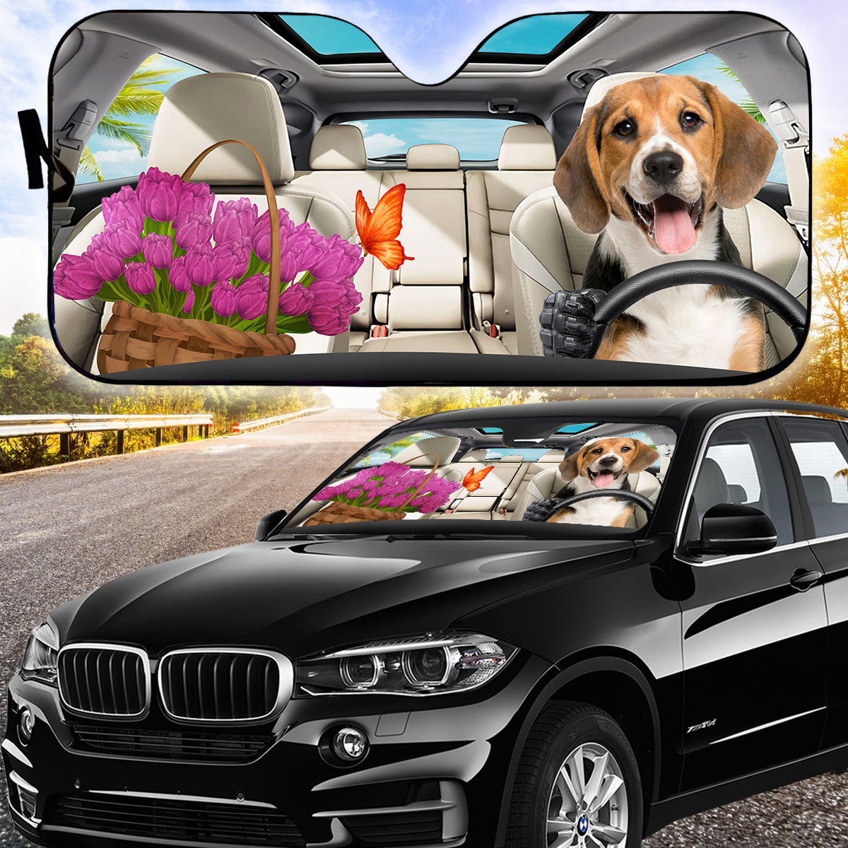 Petthouse | Beagle Windshield Sun Shade Dog Beach Road Trips Automotive Interior Sun Protection