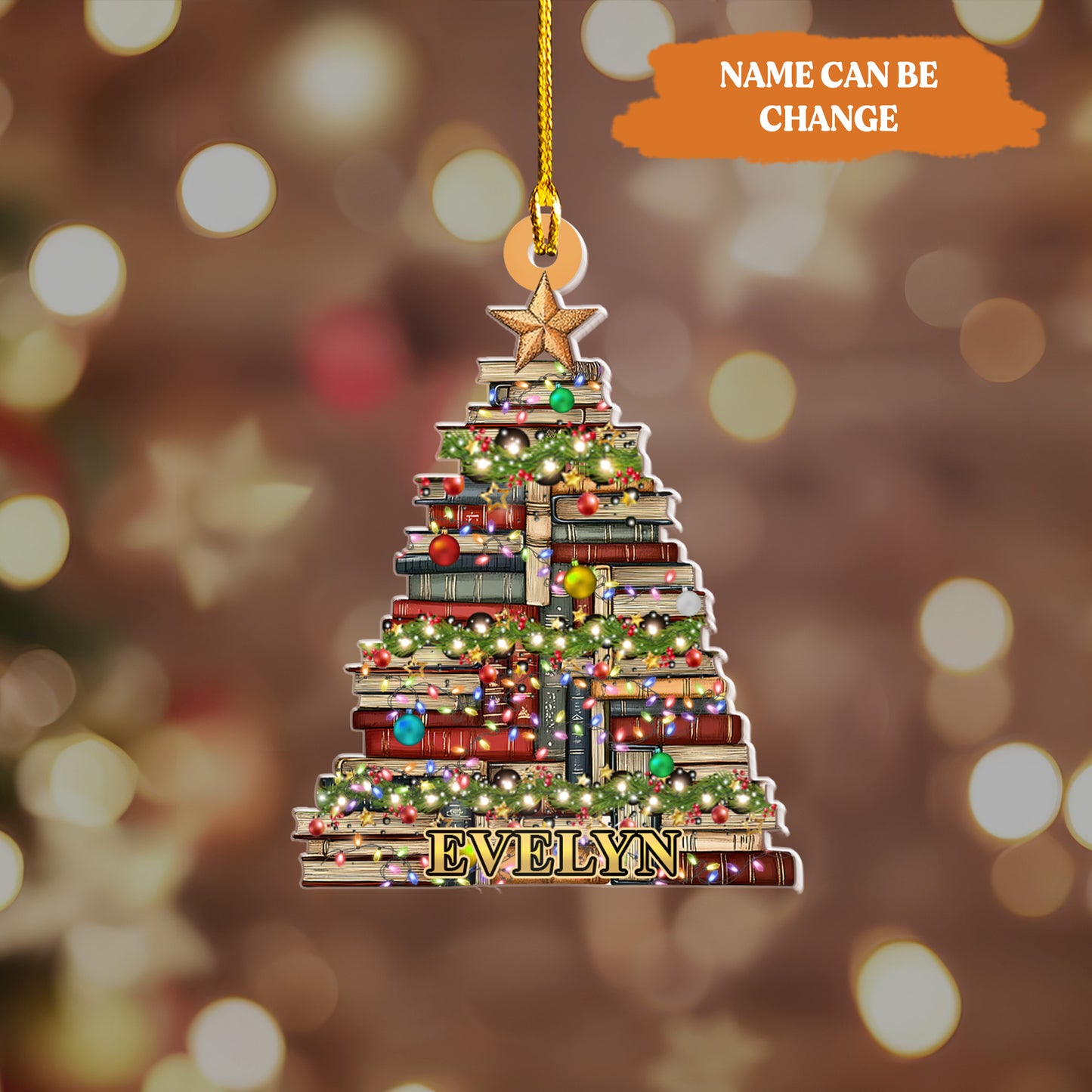 Petthouse | Personalized Name Christmas Book Tree Ornament, Bookish Xmas Ornament, Book Lover Gift