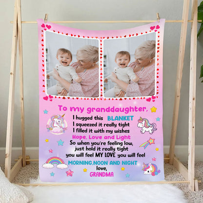 Petthouse | Granddaughter Customized Photo Fleece Blanket, Unicorn Throw Blanket, Granddaughter Love Letter Blanket