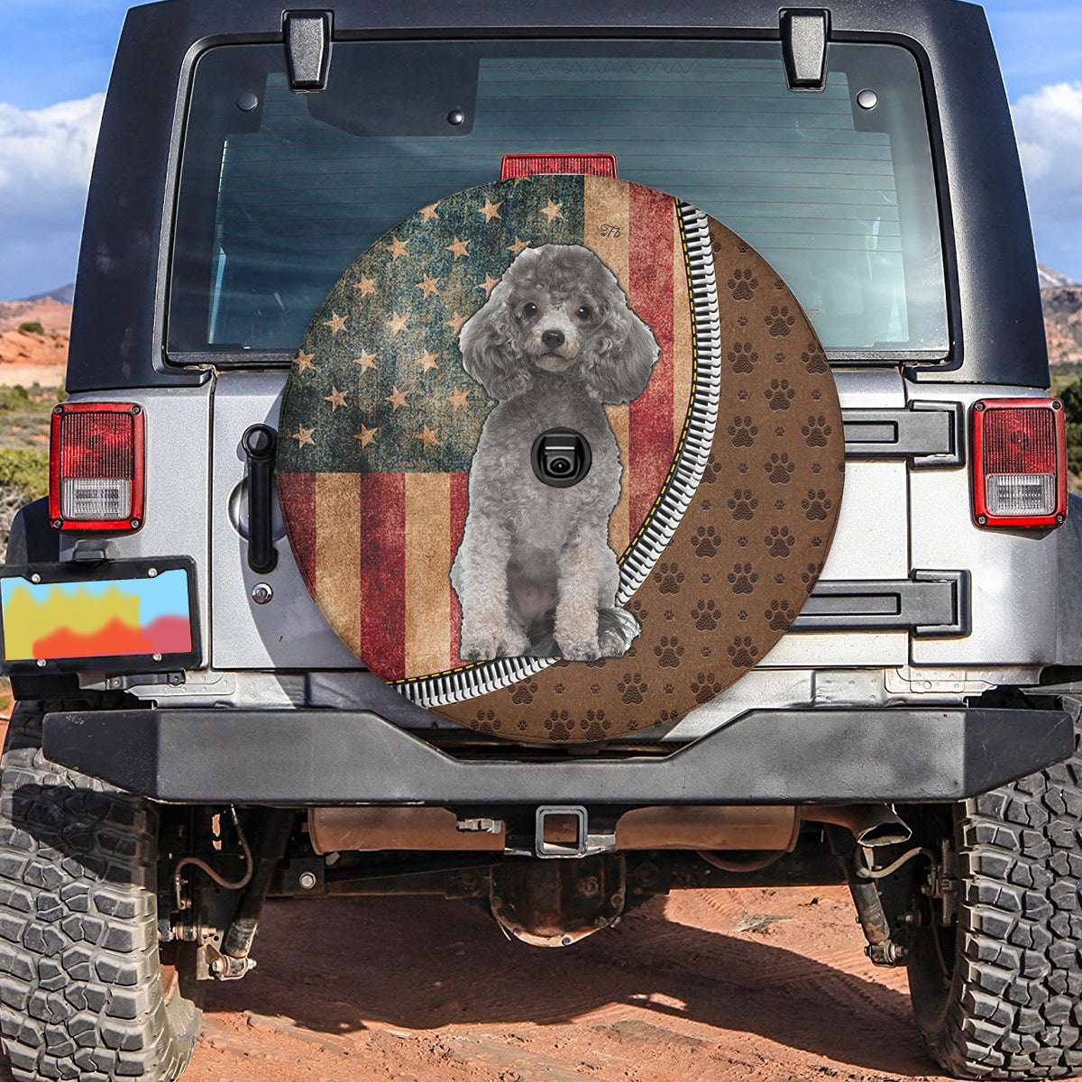 Petthouse | Poodle Dog Wheel Tire Covers American Flag Vintage Sparetire Covers Waterproof Camper