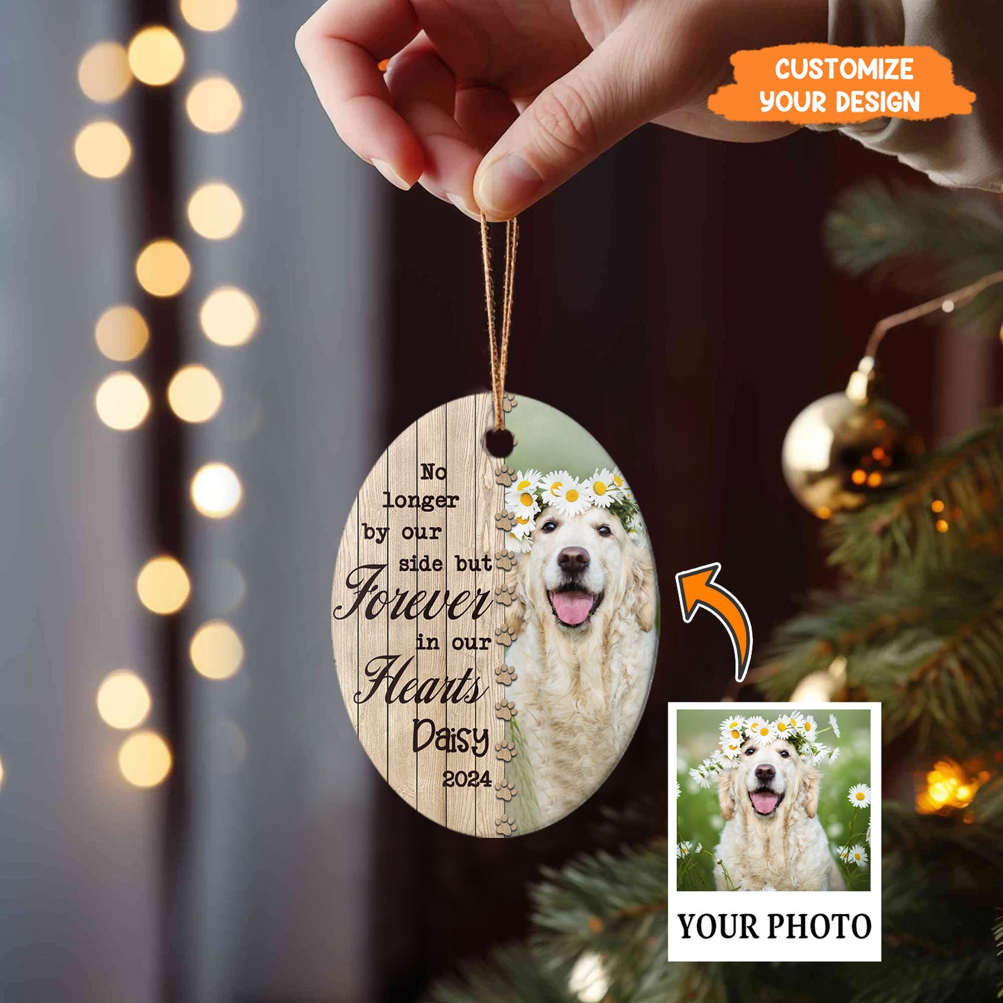 Petthouse | Personalize Memorial Dog Ornament, No Longer By Our Side But Forever In Our Hearts, Decor Xmas