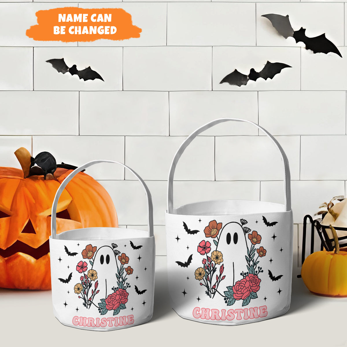 Petthouse | Personalized Trick Or Treat Basket, Halloween Candy Bag, Trick Or Treat Bag, Halloween Tote Bag