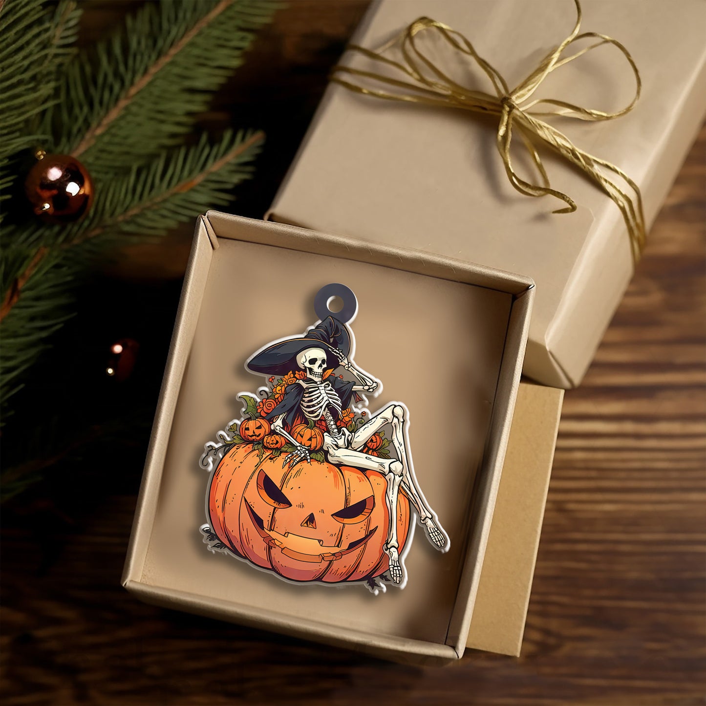 Petthouse | Happy Halloween Skeleton Ornament, Pumpkin Witch Acrylic Ornament Window Hanging, Gift Halloween