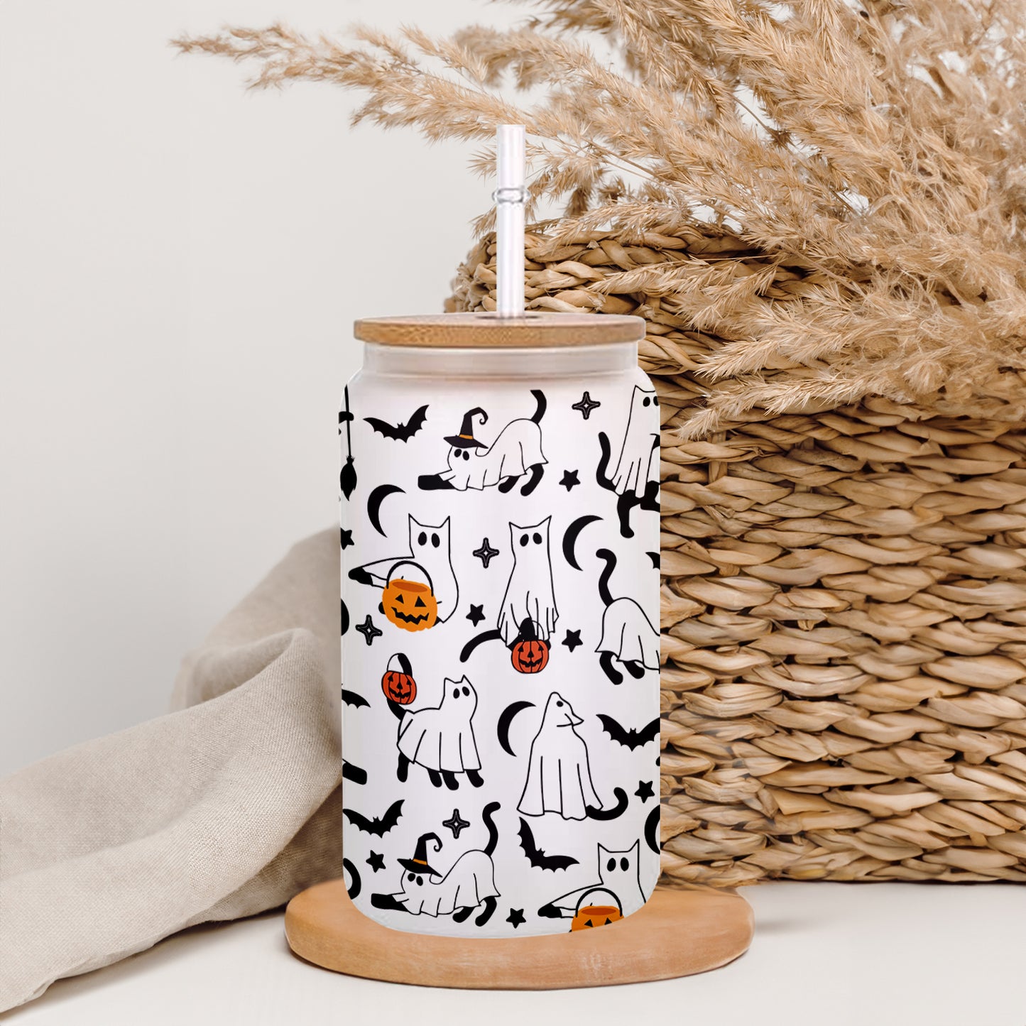 Petthouse | Ghost Cat Glass Can, Boo Ghost Cat Cup, Ghost Cat Spooky Vibes Mug, Ghost Cat Coffee Mug