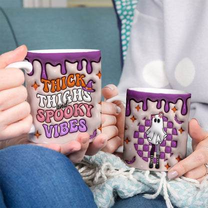 Petthouse | Cute Ghost Thick Thighs And Spooky Vibes Mug, 3d Inflated Effect Printed Ceramic Mug