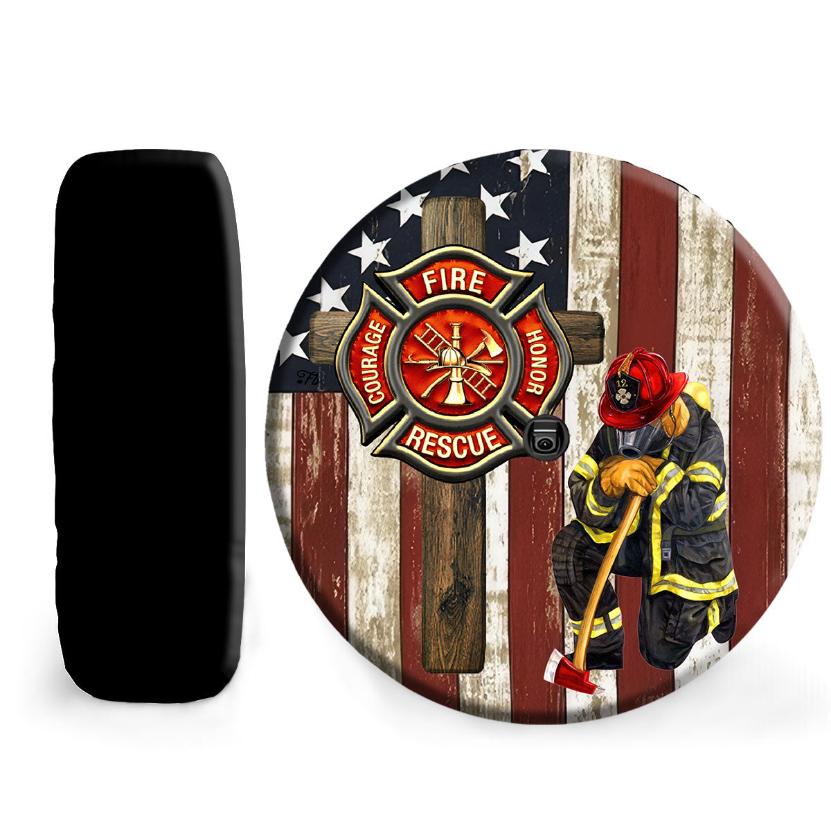 Petthouse | Christian Firefighter Usa Flag Farmhouse Spare Wheel Cover Dad Fireman Gift Spare Tire Cover