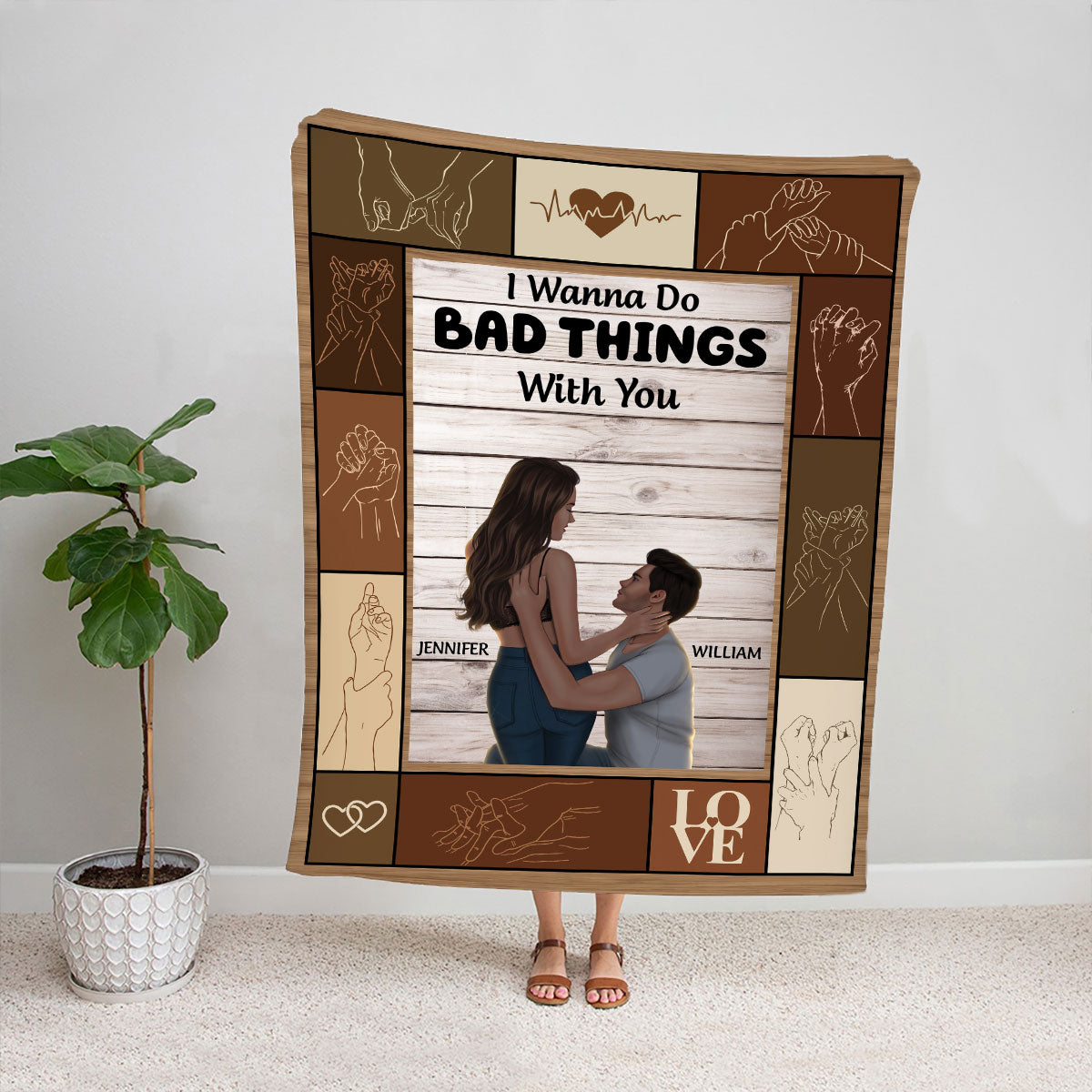 Petthouse | Customized I Wanna Do Bad Things With You Soft Blanket, Let's Make Love Matching Couple Blanket