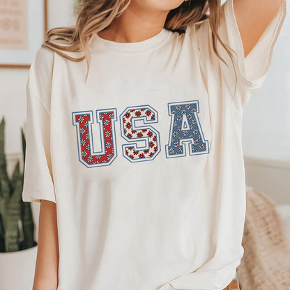 Petthouse | 4th Of July Usa Floral Flowers Shirt, Independence Day Women Tee