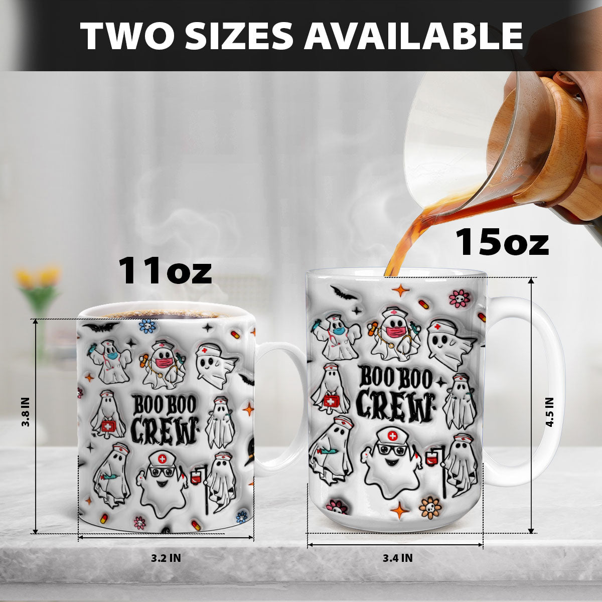 Petthouse | Boo Boo Crew Inflated Effect 3d Mug, Nurse Coffee Mug, Nurse Halloween Mug, Ghost Spooky