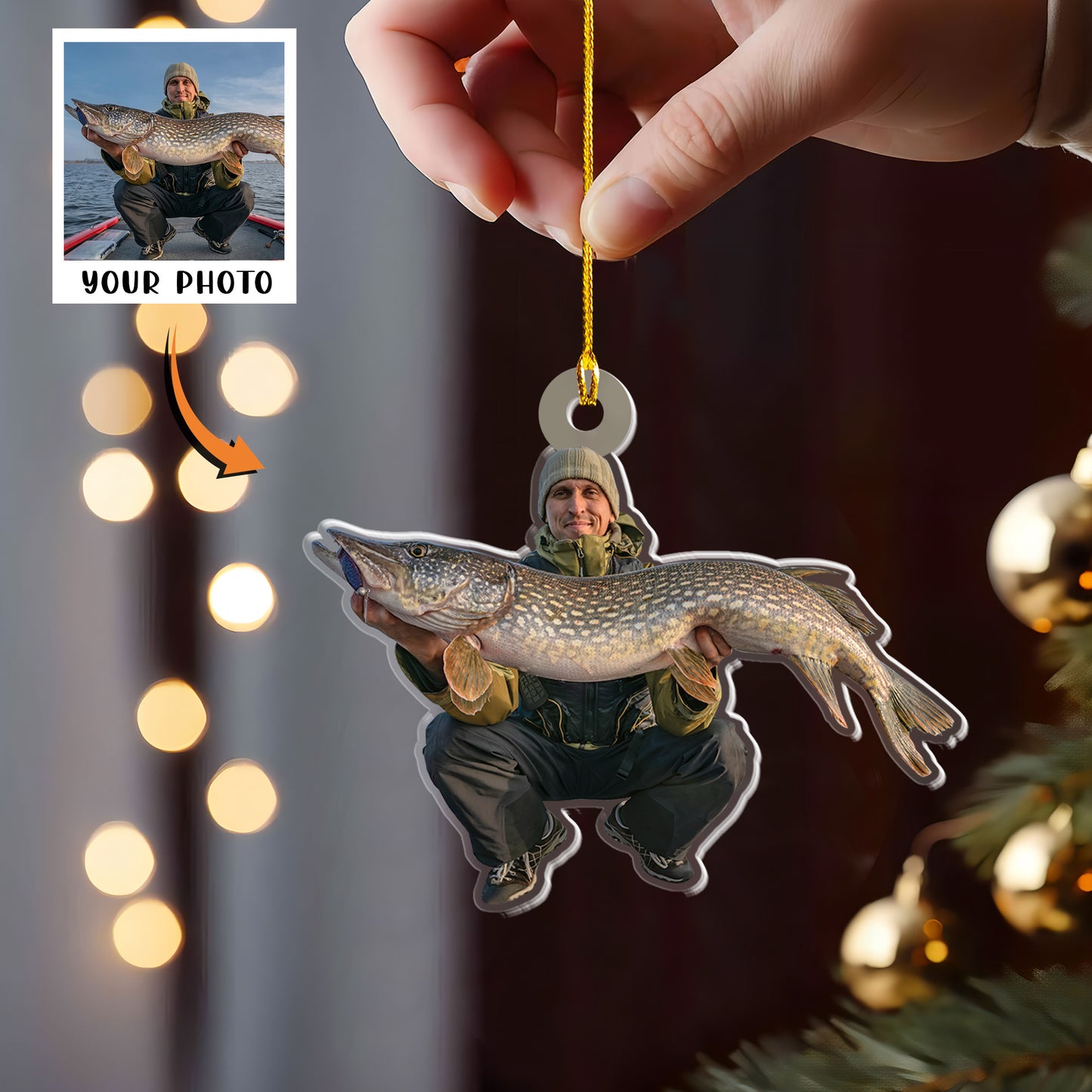 Petthouse | Personalized Fishing Photo Ornament, Fisherman Ornaments, Fishing Ornament Christmas