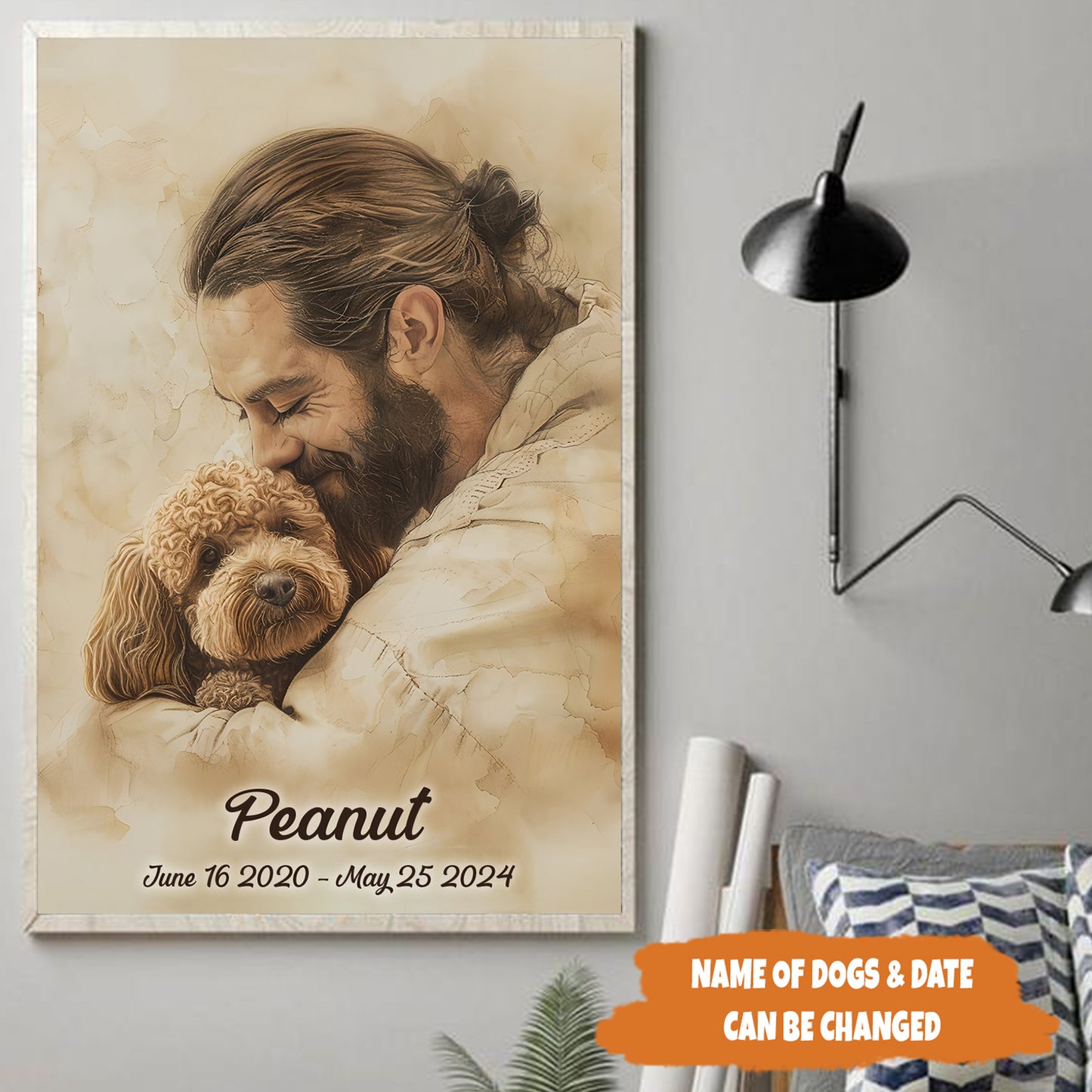 Petthouse | Dog Jesus Memorial Poster, Memorial Jesus And Dogs Poster Canvas, Decor Home