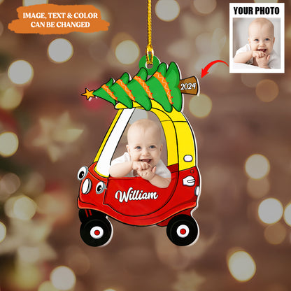 Petthouse | Custom Kid Photo Christmas Ornament, Xmas Gift For Kids, 2024 Baby Newborn In Car Flat Ornament