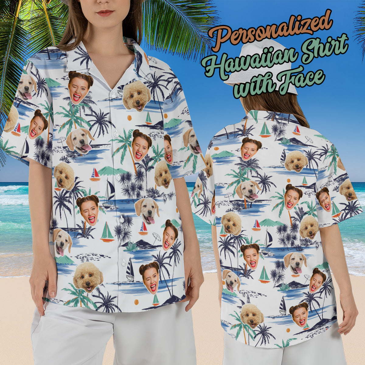 Petthouse | Custom With Pet Face Men Women Funny Hawaiian Shirts, Tropical Floral For Beach Gifts