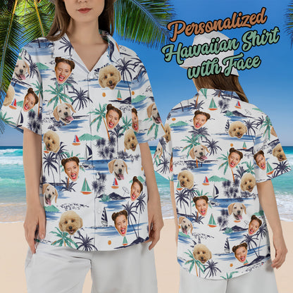 Petthouse | Custom With Pet Face Men Women Funny Hawaiian Shirts, Tropical Floral For Beach Gifts