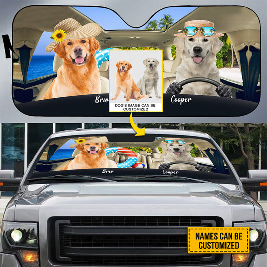 Petthouse | Golden Retriever Beach Driving Sunshades For Car Custom Photo Windshield Sun Shade Sun Visor