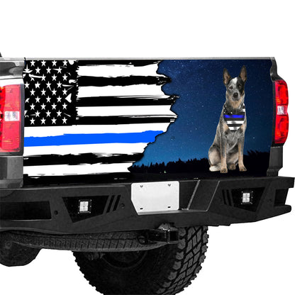 Petthouse | Tailgate Wrap American Flag Thin Blue Line Tailgate Wrap Police Australian Cattle Dog Decals