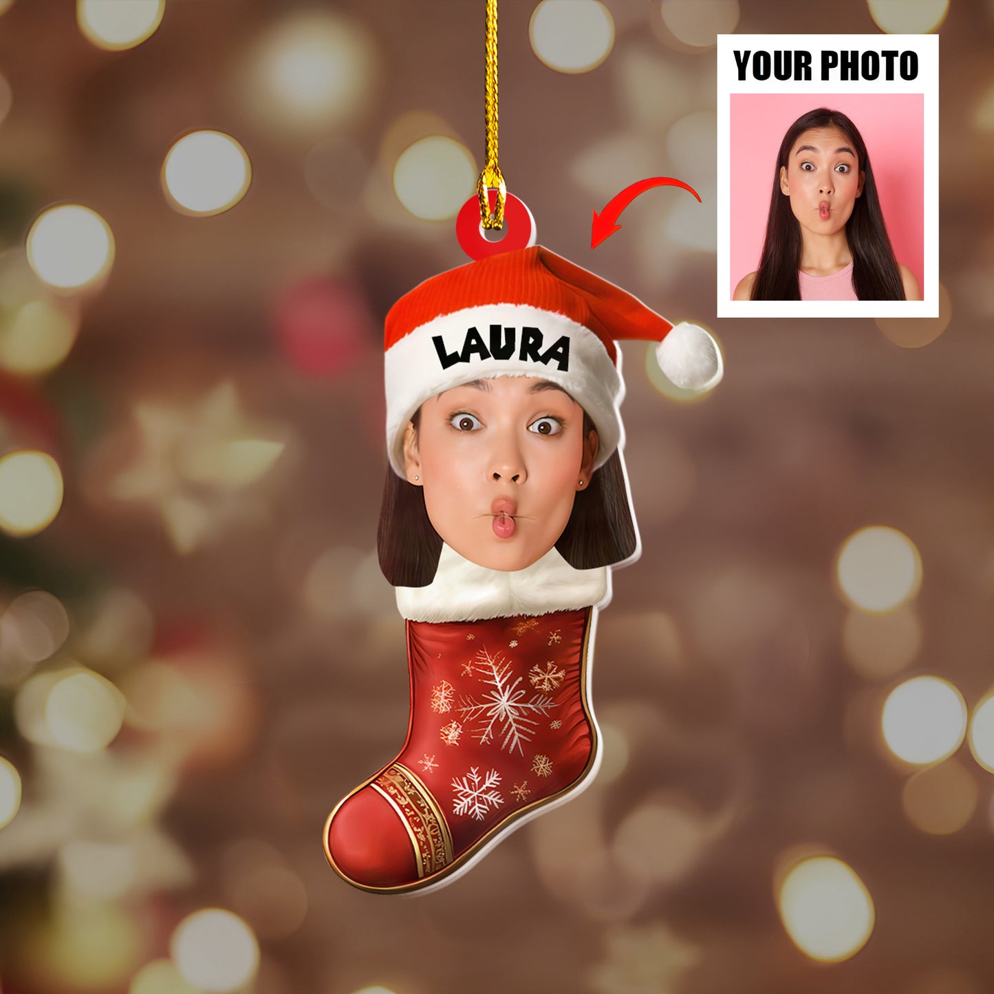 Petthouse | Personalized Baby First Christmas Ornament, Custom Face Photo Ornament, Family Christmas Ornament