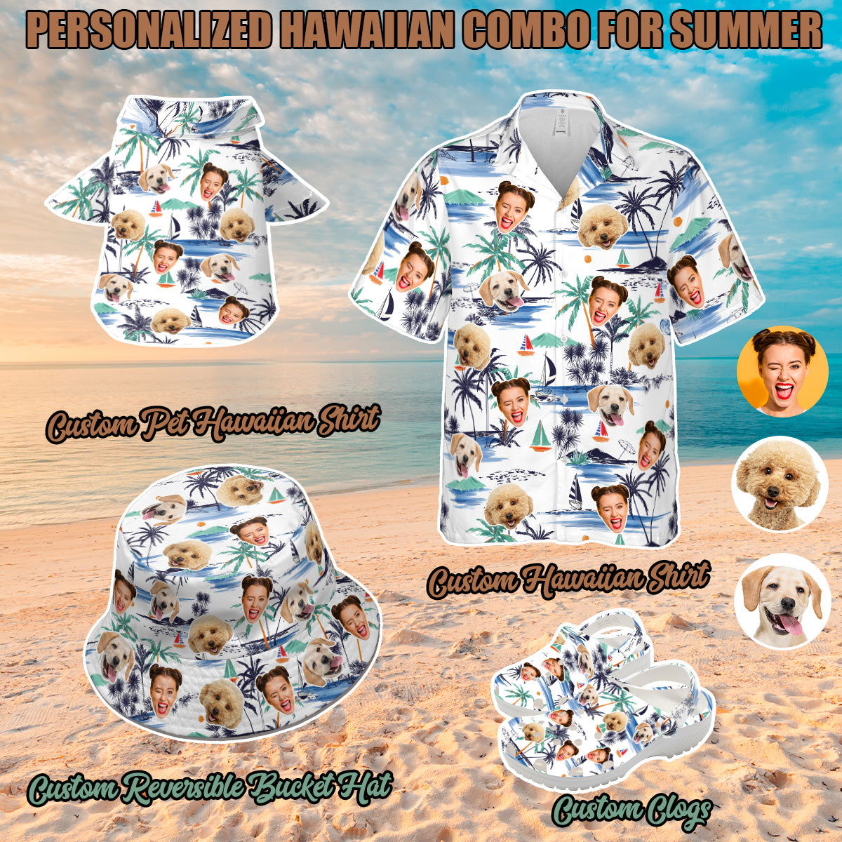 Petthouse | Custom With Pet Face Men Women Funny Hawaiian Shirts, Tropical Floral For Beach Gifts