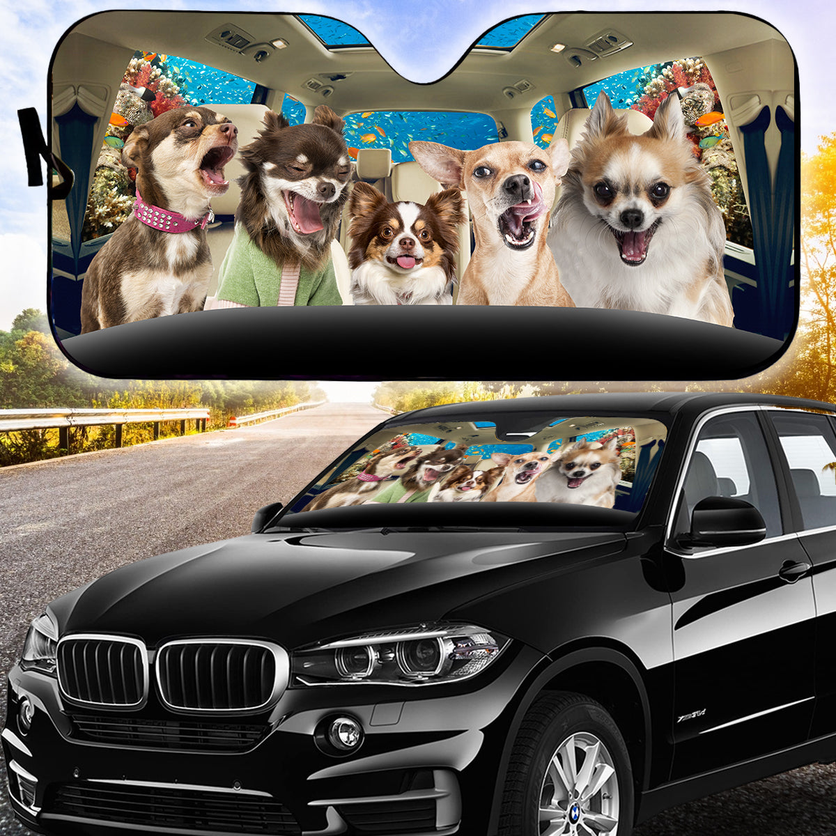 Petthouse | Funny Chihuahua Sunshade Dog Yelling Dog Car Sun Shade Windshield Car Accessories